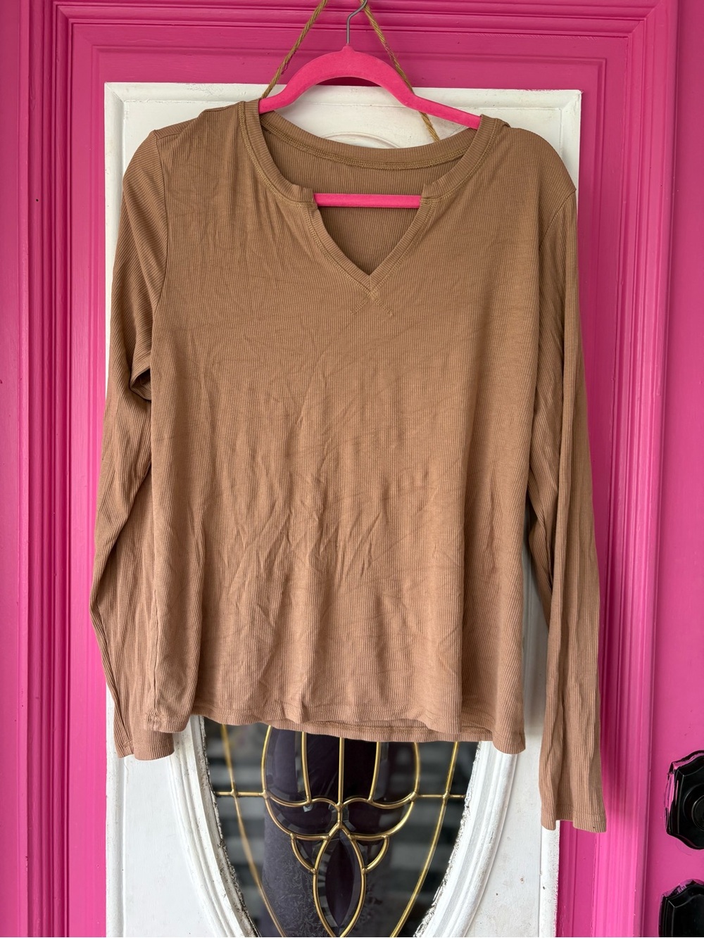 Amazon Women's V-Neck Long Sleeve Top in Brown
